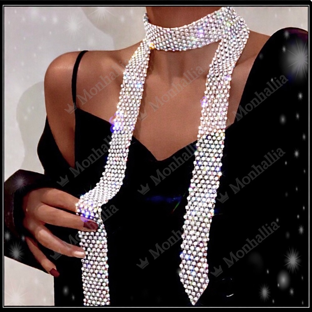 New Long white diamond CZ sapphire wrap around crystal versatile scarf belt